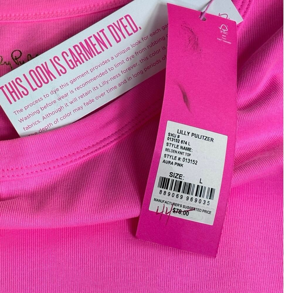 NWT Lilly Pulitzer Sz L Belden Knit Top Aura Pink Half Sleeve Women's Shirt - Picture 6 of 9